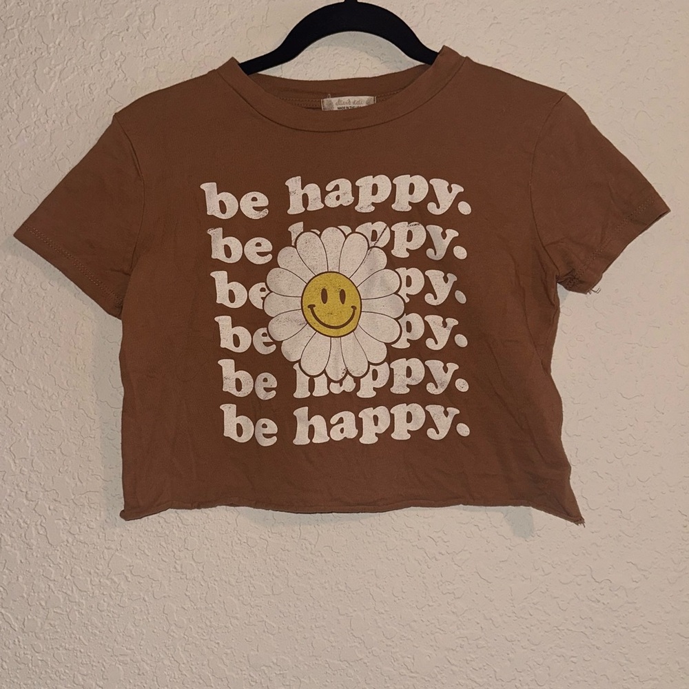 Altard State Brown Cropped  T-Shirt - 'Be Happy'